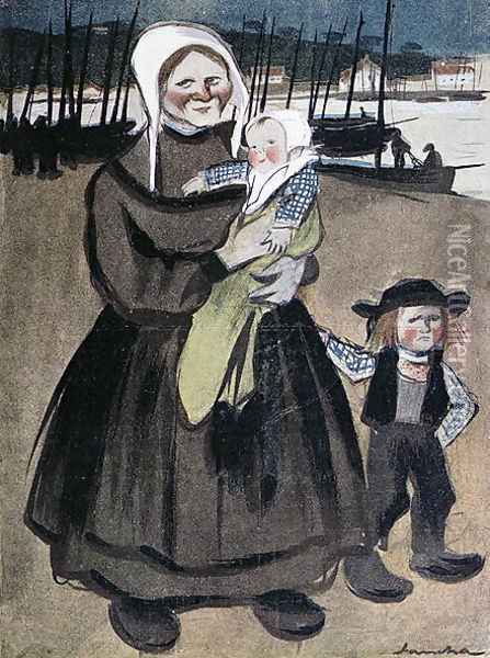 The Famine in Brittany, illustration from a special edition of La Vie en Rose produced to benefit Bretons, 1903 Oil Painting - Francisco Sancha y Lengo