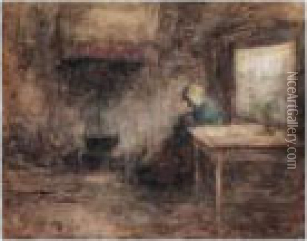 Resting By The Fire Oil Painting - Robert Gemmell Hutchison