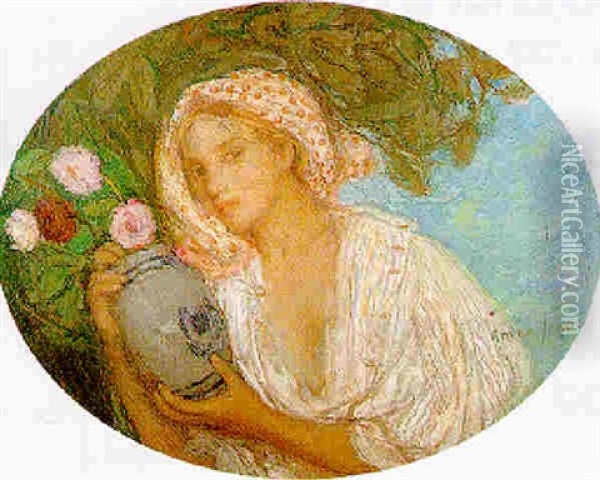 Jeune Femme Aux Fleurs Oil Painting - Edmond Francois Aman-Jean