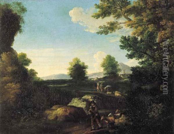 Pastore Con Armenti In Un Paesaggio Laziale Oil Painting - Pieter van Bloemen