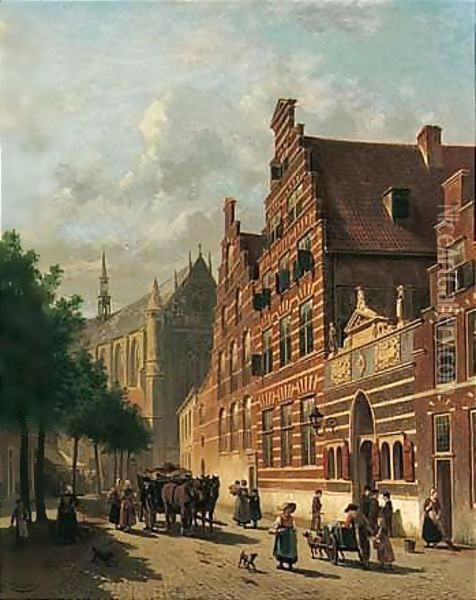 Stadgezicht Op Leiden (A Street Scene In Leiden) Oil Painting - Jacques Carabain