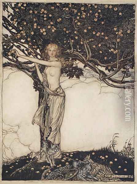 Freia, the fair one, illustration from The Rhinegold and the Valkyrie, 1910 Oil Painting - Arthur Rackham