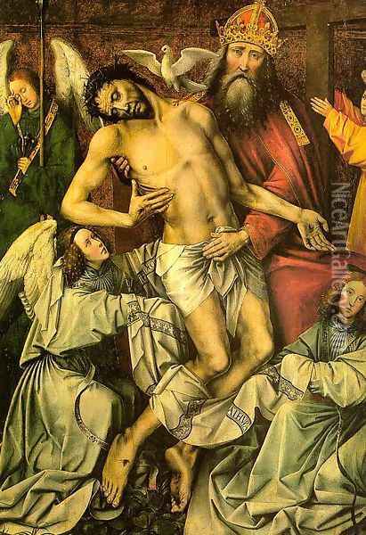 The Trinity & the Dead Christ Supported by Angels, (central panel of the Throne of Grace triptych,) Oil Painting - Colijn de Coter