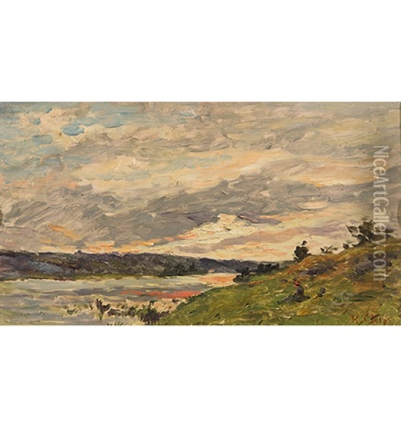 Flusslandschaft Bei Heraufziehendem Gewitter Oil Painting - Hippolyte Camille Delpy