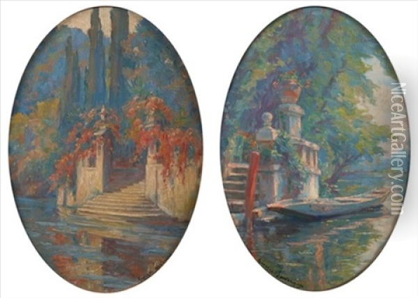 Stone River Steps (2 Works) Oil Painting - Georges-Auguste-Elie Lavergne