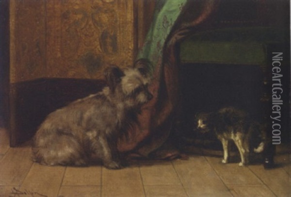 The Unsure Kitten Oil Painting - John Henry Dolph