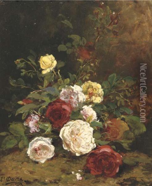 Roses On A Forest Floor Oil Painting - Euphemide Therese David