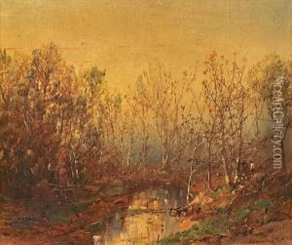 Two Figures By A Stream In The Woods Oil Painting - William Louis Sonntag