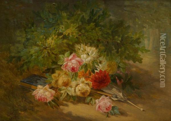 Jetee De Fleurs Avec Ombrelle Oil Painting - Francois-Joseph Huygens