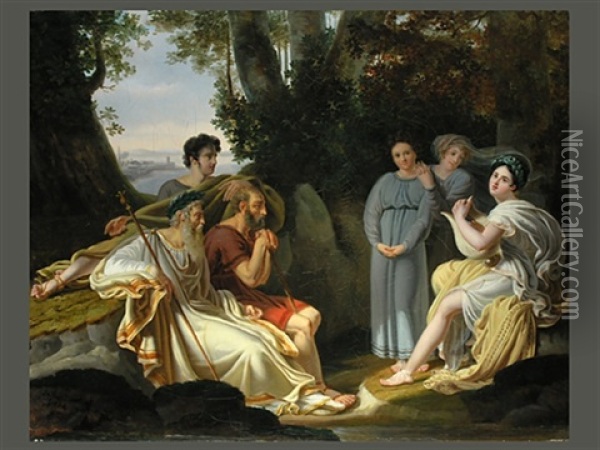 Sappho Singt Vor Dem Dichter Homer Oil Painting - Charles Nicolas Rafael LaFond
