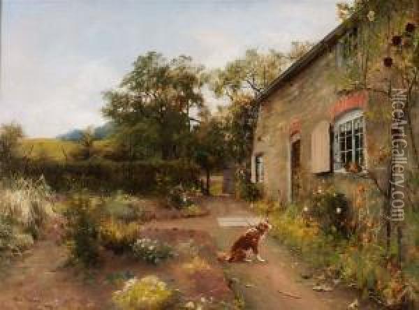 Rosesand Honeysuckle At ? Wylum Hill House Oil Painting - John Wallace