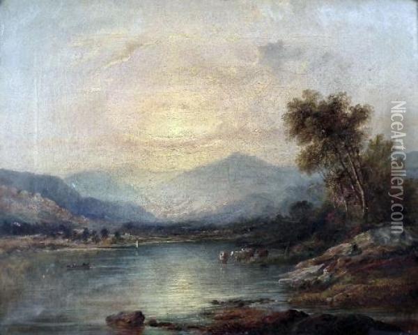 Lake Scene Oil Painting - Robert Bridgehouse