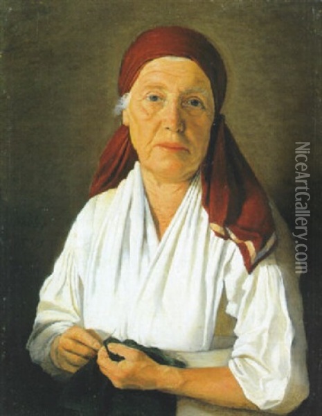 Bildnis Einer Frau Mit Weiser Bluse Oil Painting - Michael Neder