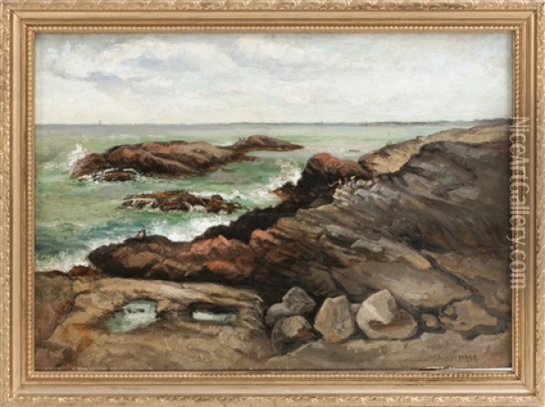 Whale Rock, Near Boathouse Oil Painting - George William Whitaker