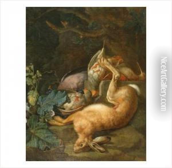 Nature Morte Au Lievre, Perdrix Et Becasse Oil Painting - Pieter Andreas Rysbrack