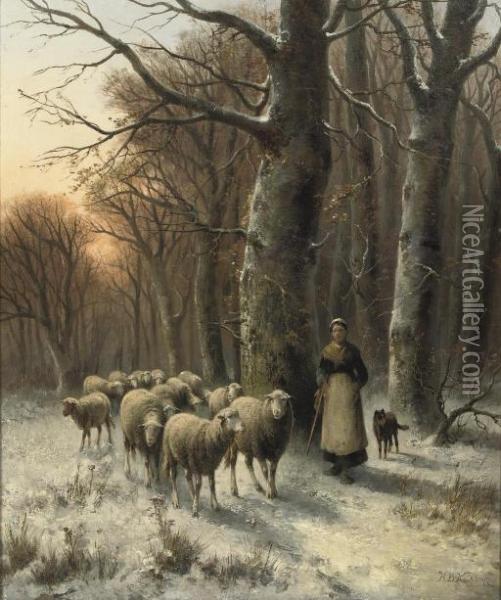 Crossing A Snow Covered Forest Oil Painting - Hendrik Pieter Koekkoek