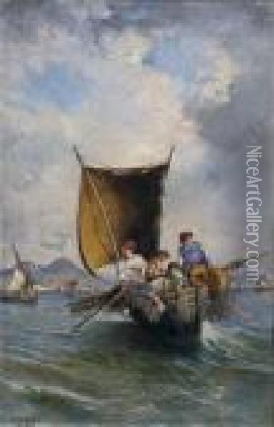 Pescatori Nel Golfo Di Napoli Oil Painting - Consalvo Carelli