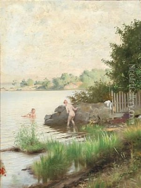 Two Bathing Women Oil Painting - Knut Ekwall