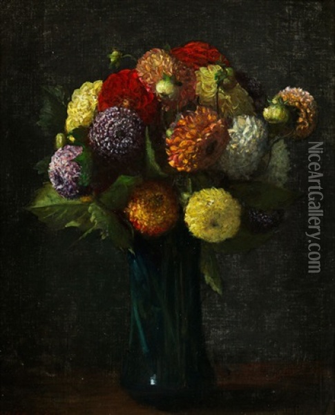 Bouquet De Dahlias Oil Painting - Henri Fantin-Latour