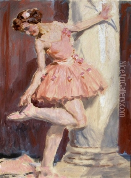 Ballerine Au Tutu Rose Oil Painting - Auguste Leroux