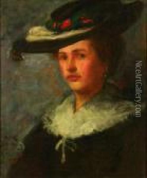 Portrait Of A Woman With Hat Oil Painting - Robert Henry Logan