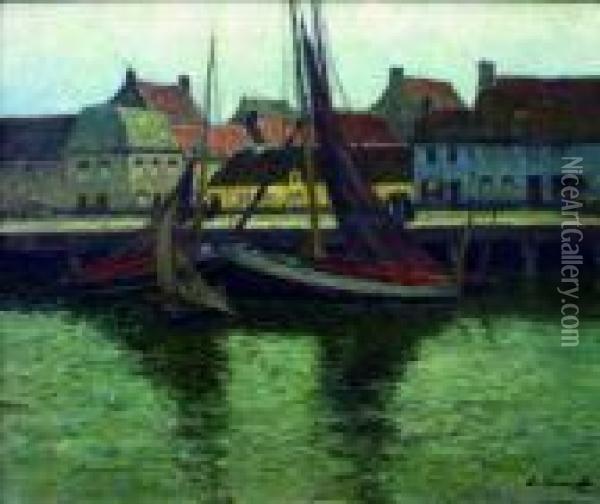 Segelschiffe Im Hafen. Oil Painting - Eugen Kampf