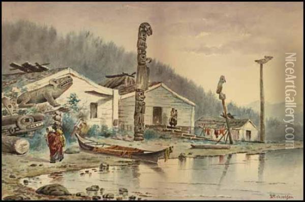 Wrangell, Totem Poles Oil Painting - Theodore J. Richardson