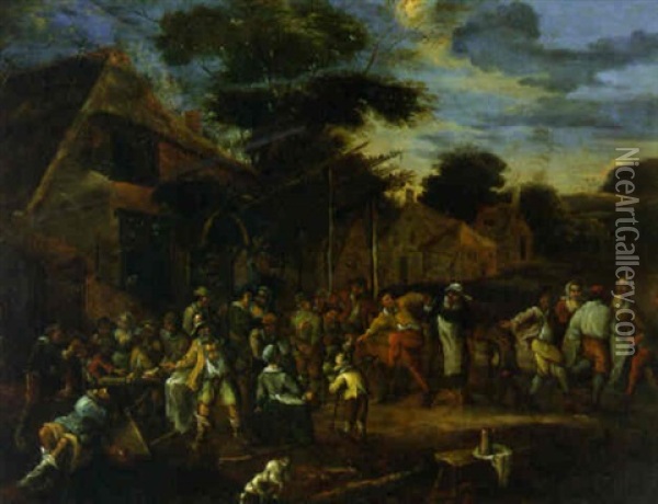 Peasants Merrymaking In A Village Street Oil Painting - Matheus van Helmont