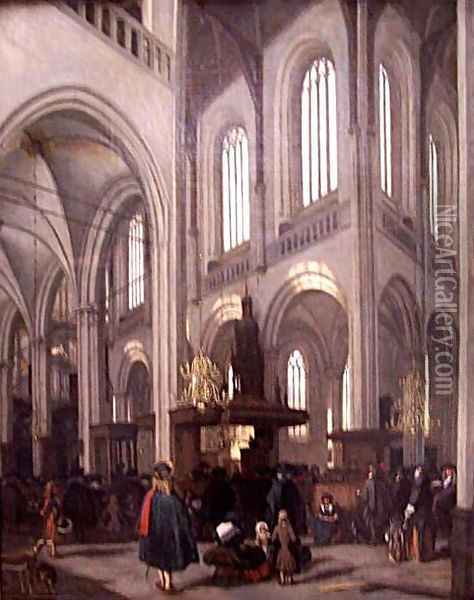 Interior of New Church of Amsterdam Oil Painting - Emanuel de Witte