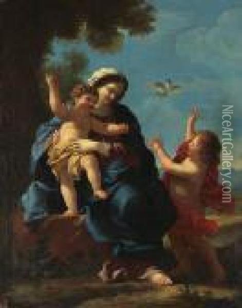 The Madonna And Child With The Infant Saint John The Baptist Oil Painting - Giovanni Francesco Romanelli
