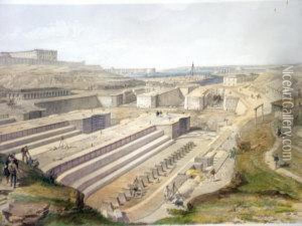 Docks At Sebastapol With Ruins Of Fort St Paul Oil Painting - Edmund Walker