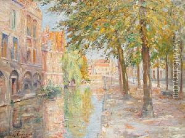 The Dijver In Brugge Oil Painting - Omer Coppens