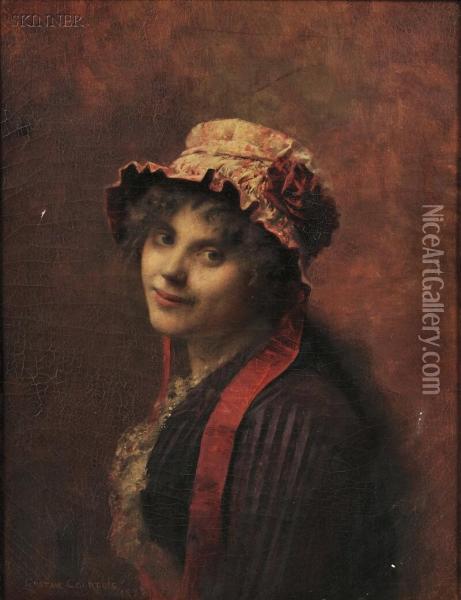 Portrait Of A Woman In A Ruffled Cap Oil Painting - Gustave Claude Etienne Courtois