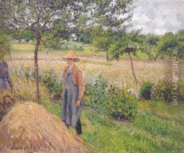 Temps Gris, Matin Avec Figures, Eragny Oil Painting - Camille Pissarro