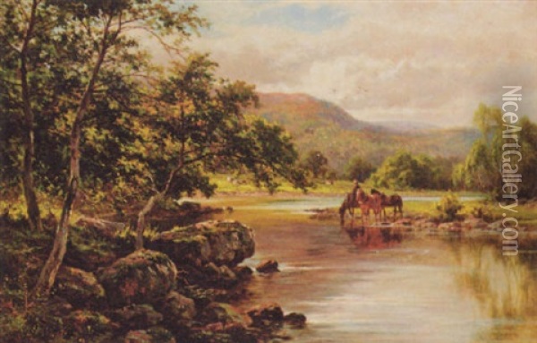 On The Lledr River, Near Wales Oil Painting - Henry H. Parker