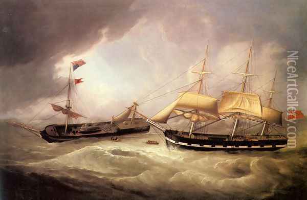 Passengers from the Dismasted U.S. Merchantman Troope being rescued by a British Merchantman Oil Painting - Joseph Heard
