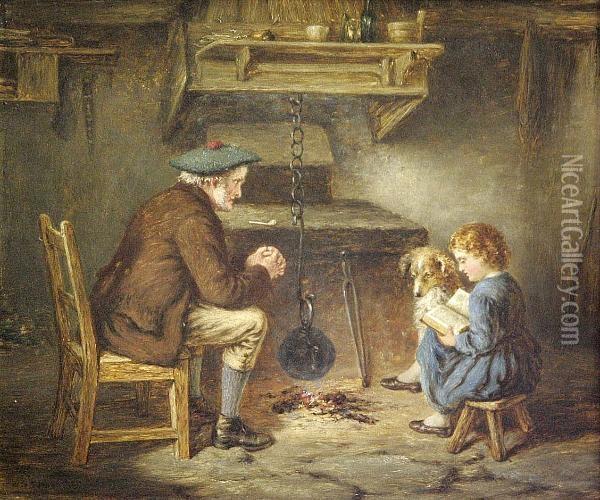 Reading By The Fire Oil Painting - Samuel Edmonston