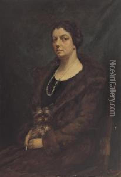 Figura Femminile Con Cagnolino Oil Painting - Giovanni Rava