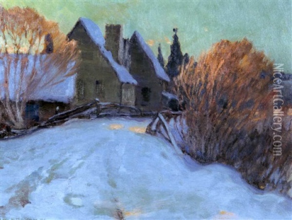 House At Dusk Oil Painting - John William Beatty
