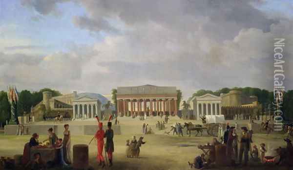 View of the Grand Theatre Constructed in the Place de la Concorde for the Fete de la Paix, 9th November 1801 Oil Painting - Jean-Baptiste-Louis Cazin