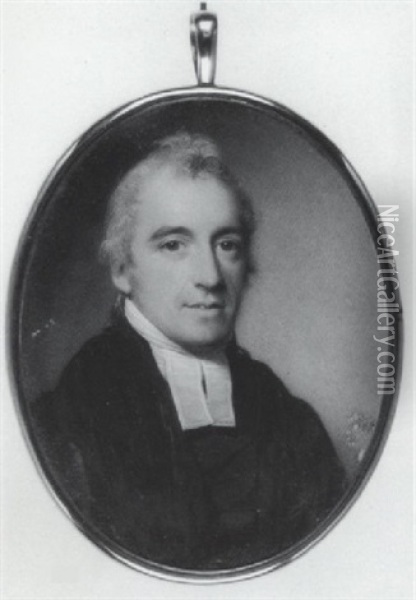 The Reverend Doctor Richard Yates Wearing Black Robes And White Bands Oil Painting - George Engleheart