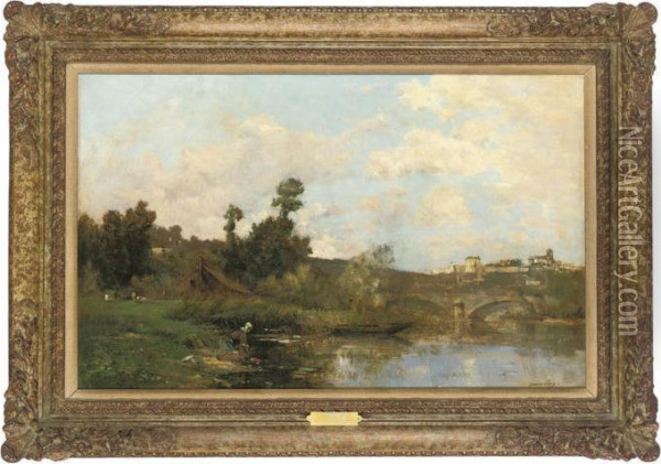 Laveuse Au Bord De La Yonne Oil Painting - Maurice Levis