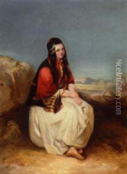 Lady In A Greek Landscape Oil Painting - Paul Falconer Poole