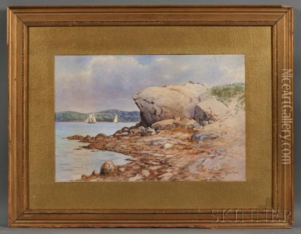 Rocky Coast With Distant Sailing Vessels Oil Painting - C. Myron Clark