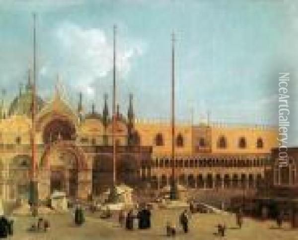 Piazza S. Marco Mit Basilika Und Dogenpalast Oil Painting - (Giovanni Antonio Canal) Canaletto