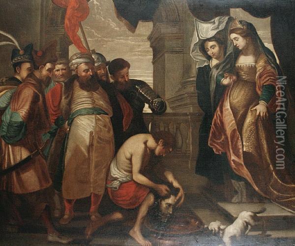 Salome Presented With The Head Of St John The Baptist Oil Painting - Paolo Veronese (Caliari)