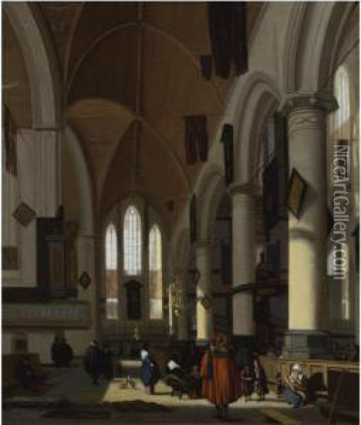 The Interior Of The Oude Kerk, Amsterdam, From The Northernaisle Looking West Oil Painting - Emanuel de Witte