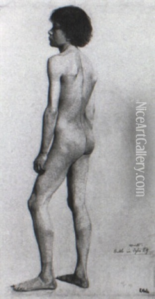 Study Of An Adolescent Male Nude Oil Painting - Emilie Mediz-Pelikan