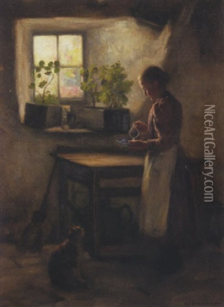 Feeding The Cat Oil Painting - Henry John Dobson