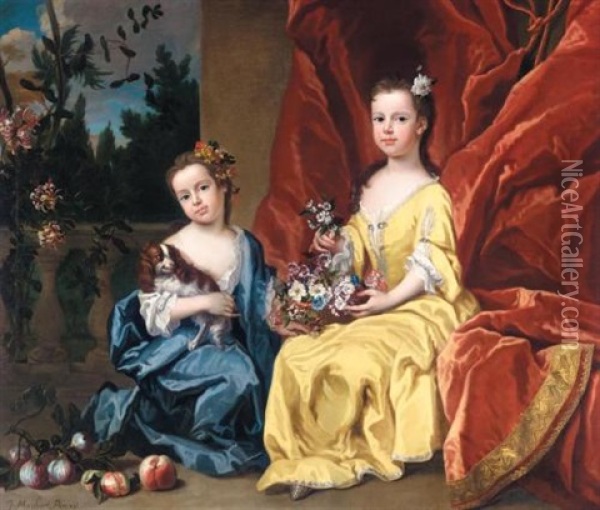 Portrait Of Catherine Sancroft And Her Sister Elizabeth Oil Painting - James Maubert